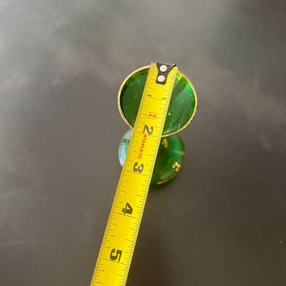 Vintage Emerald Green Glass Vase Gold Rim Hand Painted Flowers Czech Bohemian - Picture 5 of 14